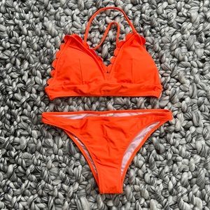 Neon Orange Scalloped Bikini